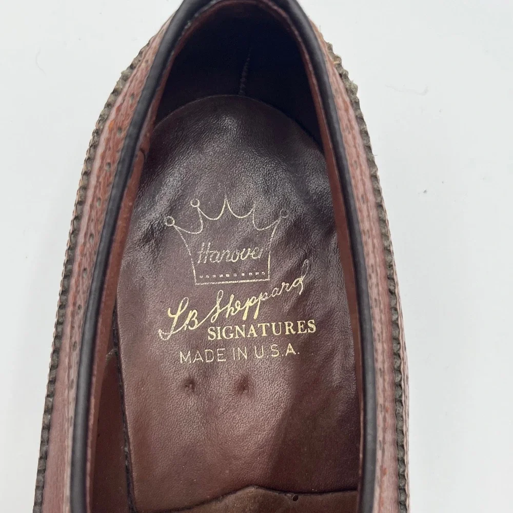 Hanover L.B. Sheppard Wingtip Oxford Mens 9.5 E Brown Pebbled Leather 21332014
